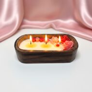 Amour en Rose Luxury 3-Wick Floral Wooden Bowl for Valentines Day by EKAA