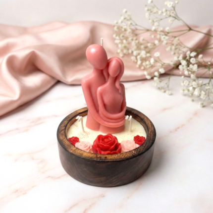 Garden of Us - Sculpted Couple & Roses Wooden Candle for Valentines Day